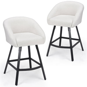 English Elm Bar Upholstered Counter Stool Set of 2 with Back and Armrests, Velvet Seat, 27" Comfort Height, Durable Beige T3623P407964