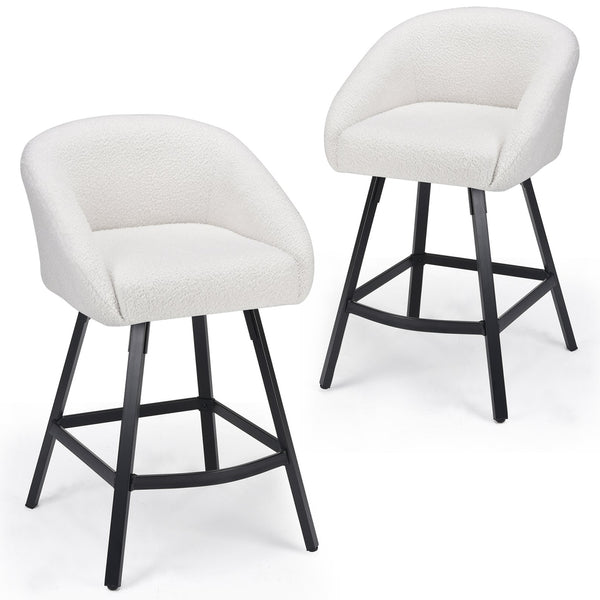 English Elm Bar Upholstered Counter Stool Set of 2 with Back and Armrests, Velvet Seat, 27" Comfort Height, Durable Beige T3623P407964