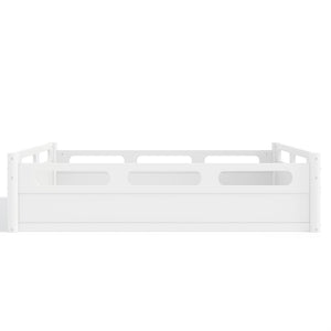 English Elm Twin Low Profile Floor Bed with Guardrails Pine Wood Frame Minimalist Bedroom White W1580P438792