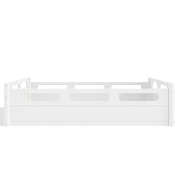 English Elm Twin Low Profile Floor Bed with Guardrails Pine Wood Frame Minimalist Bedroom White W1580P438792