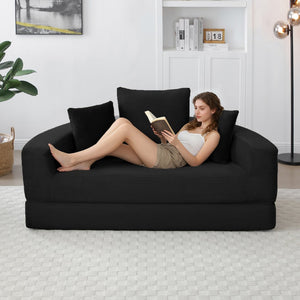 English Elm Convertible Corduroy Floor Futon Sofa Foldable Foam Lounge Bed for Any Room Black W2677P487204
