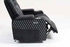 English Elm Lounge PU Leather Power Lift Recliner with Wireless Charging, Cup Holder, Side Pockets, Infinite Recline Black W547P190590