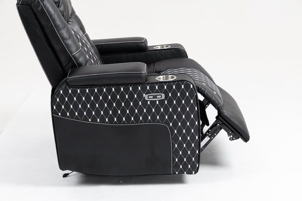 English Elm Lounge PU Leather Power Lift Recliner with Wireless Charging, Cup Holder, Side Pockets, Infinite Recline Black W547P190590