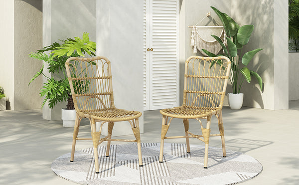 English Elm Christopher Knight Home® - Outdoor Hand-Woven PE Rattan Patio Dining Chairs Set of 2 with Iron Frame 400lb Capacity, No Assembly Required Natural N762P236148N