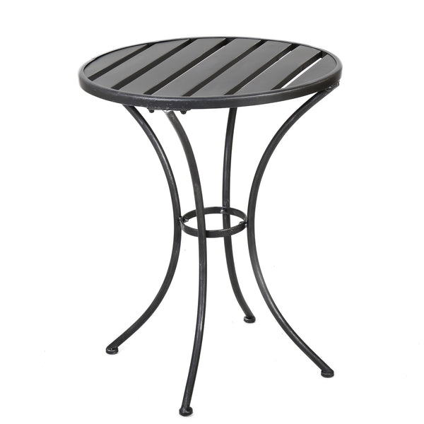 English Elm Christopher Knight Home® - COLMAR 3-Piece Metal Bistro Set for Patio — Weather-Resistant Iron Table & Stackable Armchairs, Slatted Design Black+Silver 56558.00BSVR