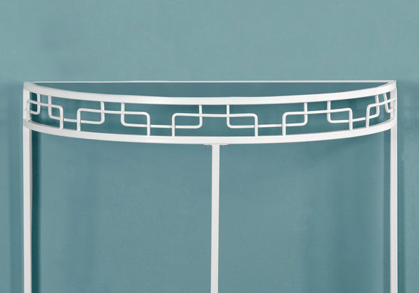 English Elm Accent Console Table with Tempered Glass Top and Geometric White Metal Frame for Entryway Living Room White 39 L x 18 W x 7 H B2710P218947