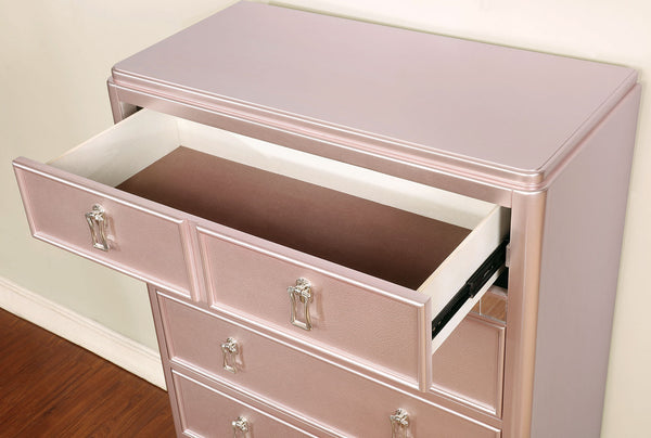 English Elm Contemporary Chic Chest with Gold Accents, Acrylic Trim, Metal Bracket Legs and Dust‑Proof Drawers Rose Gold 21 L x 39 W x 52 H B2741P372223