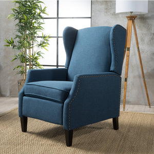 English Elm Christopher Knight Home® - Pushback Recliner Chair with Nailhead Trim and Wingback Design, Plush Fabric Comfort for Living Rooms Navy Blue 60760.00DBL