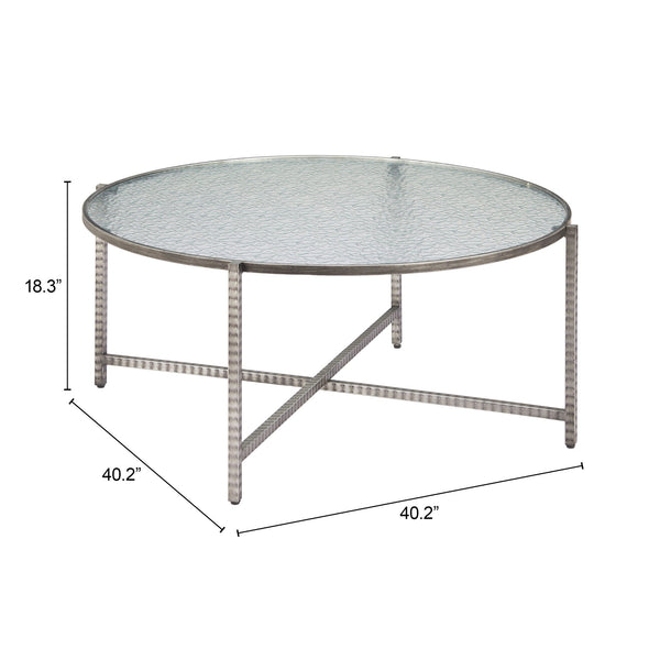 Zuo Modern Vetro Modern Coffee Table In Silver - Premium Rippled Glass & Hammered Steel For Stylish Spaces Silver Glass,Steel 110751-zuo-modern