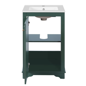 English Elm 20-inch Bathroom Vanity with Ceramic Sink, Modern Freestanding Single Vanity with Soft-Close Doors and Adjustable Shelf for Ample Organized Storage Green N710P317678F