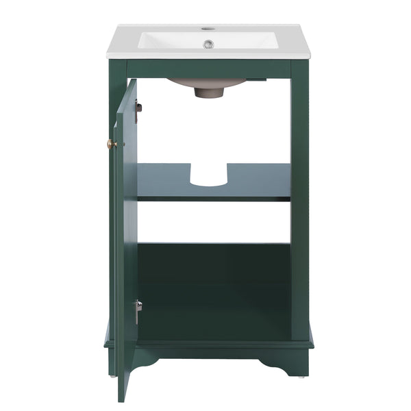 English Elm 20-inch Bathroom Vanity with Ceramic Sink, Modern Freestanding Single Vanity with Soft-Close Doors and Adjustable Shelf for Ample Organized Storage Green N710P317678F