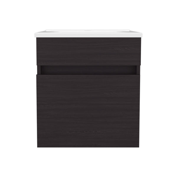 English Elm Primavera 18" Floating Bathroom Vanity Wall-Mounted Black Wengue, Dual-Door Cabinet & Shelves B200P335307