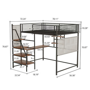 English Elm Black Metal Loft Bed with Built-in Desk Rgb Led Lighting and Charging Station Black W1671S00006