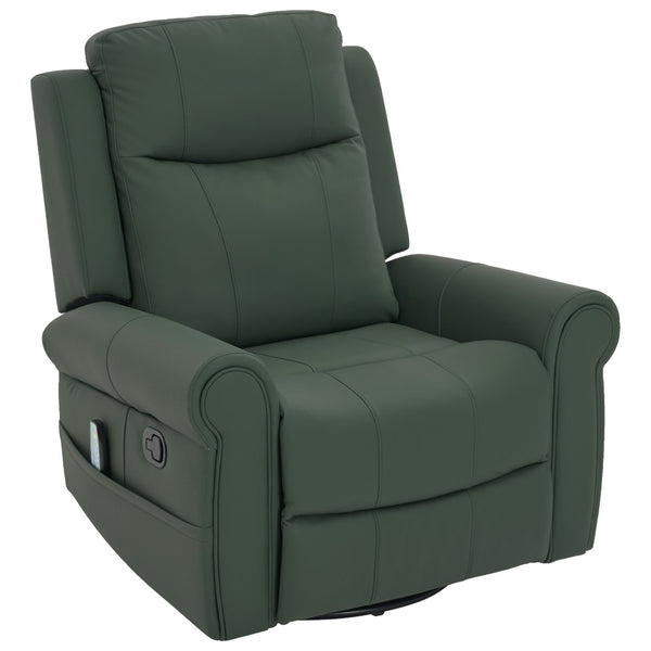 English Elm Manual Swivel Rocker Recliner Pu Leather Chair with Massage Heating and Pocket Spring Support Green N763P363558F