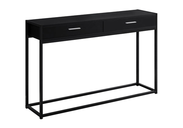 English Elm Accent Table with Storage Drawer and Glass Shelf, Modern Metal Frame End Table for Living Room Bedroom Black 50 L x 15 W x 6 H B2710P219320