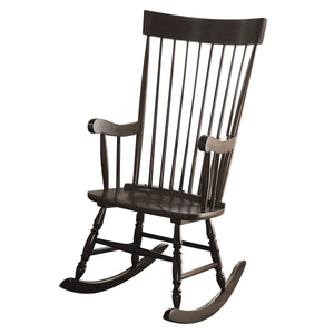 English Elm Black Spindle Back Rocking Chair with Timeless Black Finish, Handcrafted Rubberwood Comfort and Elegance B062P186523