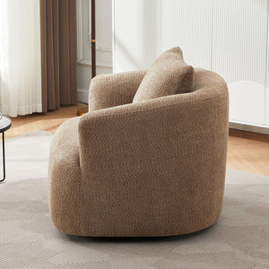 English Elm 360° Swivel Chair with Boucle Upholstery, Deep Pocket-Spring Seat, Ergonomic Curved Arms & Minimalist Design for Living Room Comfort Dark Brown N719P288552D