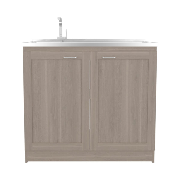 English Elm Montello White Utility Sink with Open Shelves for Laundry Mudroom Workspace B092S00280