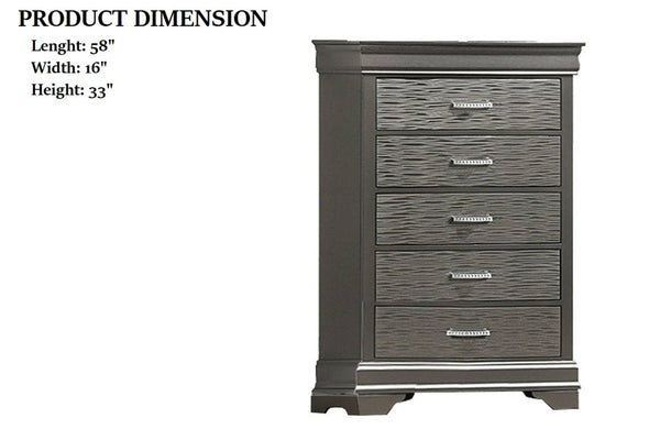 English Elm Modern Gray Six Drawer Chest with Curved Frame Birch Veneer Bedroom Storage B011P448760