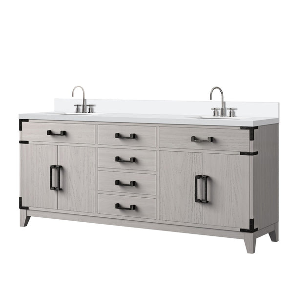 English Elm White Oak Double Bath Vanity: 72" W, Luxurious White Quartz Top & Chrome Faucet Set For Stylish Storage B2731P259915-GIGA