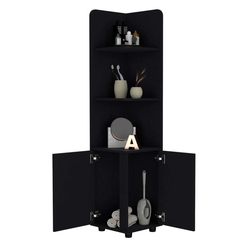 English Elm Freestanding Cabinet Kairatu Black — Sleek Engineered Wood Bathroom Storage with Drawer & 3 Shelves, Ready-to-Assemble B092P201584