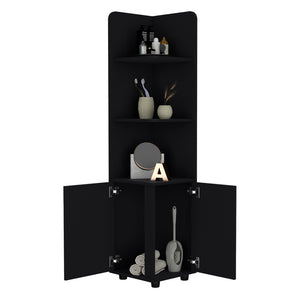 English Elm Freestanding Cabinet Kairatu Black — Sleek Engineered Wood Bathroom Storage with Drawer & 3 Shelves, Ready-to-Assemble B092P201584