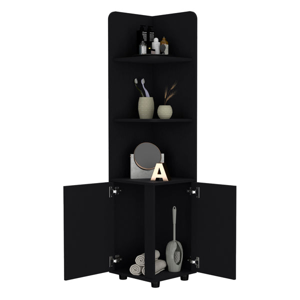 English Elm Freestanding Cabinet Kairatu Black — Sleek Engineered Wood Bathroom Storage with Drawer & 3 Shelves, Ready-to-Assemble B092P201584