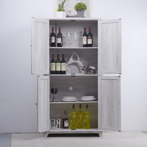English Elm 67.4"h Mirrored Corner Cabinet Carved Butterfly Doors Adjustable Shelves Entryway Storage Light Gray W2899P374348