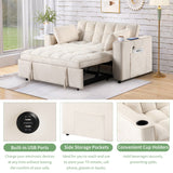 English Elm 58" 4-1 Multi-Functional Sofa Bed With Cup Holder and Usb Port For Living Room Or Apartments Milky White