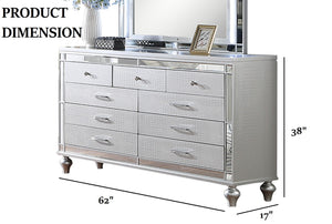 English Elm Glam Silver Dresser with Snakeskin Embossed Drawers Mirrored Panels Gourd Legs B011P448866