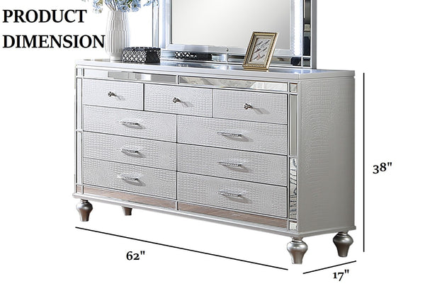 English Elm Glam Silver Dresser with Snakeskin Embossed Drawers Mirrored Panels Gourd Legs B011P448866