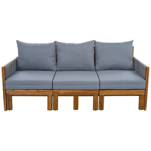 English Elm Outdoor Acacia Wood Dining Set Seats Six with Cushioned Armrest Chairs for Patio Grey,Natural Wood N719Z000220E
