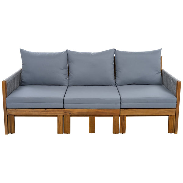 English Elm Outdoor Acacia Wood Dining Set Seats Six with Cushioned Armrest Chairs for Patio Grey,Natural Wood N719Z000220E