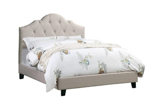 English Elm Contemporary Upholstered Queen Bed with Tufted Arched Headboard, Adjustable Height, Linen-Like Fabric Light Brown 62 L x 34 W x 7 H B011S01432