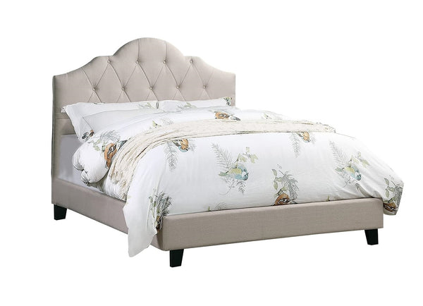 English Elm Contemporary Upholstered Queen Bed with Tufted Arched Headboard, Adjustable Height, Linen-Like Fabric Light Brown 62 L x 34 W x 7 H B011S01432