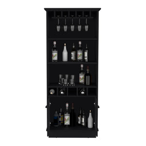 English Elm Dundee 70-Inch High Bar Cabinet with 10 Glass Doors, 5 Cubbies, 3 Shelves for Wine & Decor Black 69 L x 24 W x 4 H B070S00321