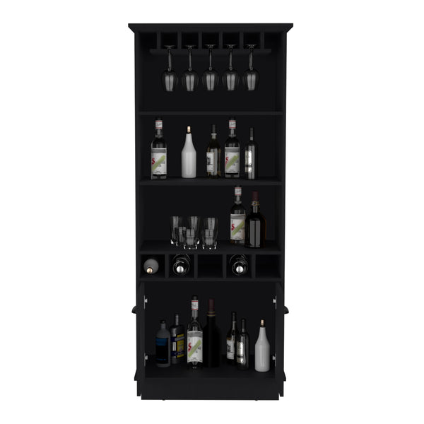 English Elm Dundee 70-Inch High Bar Cabinet with 10 Glass Doors, 5 Cubbies, 3 Shelves for Wine & Decor Black 69 L x 24 W x 4 H B070S00321