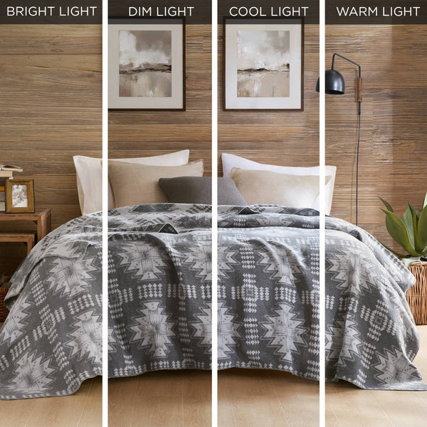 English Elm 1-piece King Jacquard Cotton Blend Blanket Aztec Woven Soft Breathable Bedroom Layer Grey B035P437489