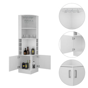 English Elm Syrah Corner Bar Cabinet with 8 Bottle Cubbies and 2 Shelves for Space-Saving Home Entertaining White 46.06 L x 23.23 W x 7.09 H B200102687