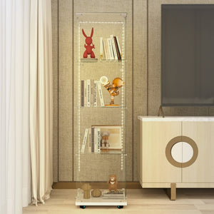 English Elm Tempered Glass Display Cabinet With Bluetooth Led Lights - Modern White Storage & Wine Unit, Secured W3155P268112-GIGA