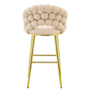 English Elm Set of 2 Velvet Bubble Barstools with Gold Legs Tufted Sculptural Kitchen Seating W1512P491449