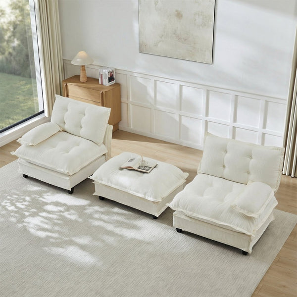 English Elm 77" Modular Cloud Sectional Chenille Couch Deep Lounge Seat with Ottoman for Living Room Beige W714S01675