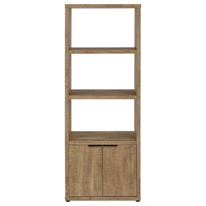 English Elm Noriega Mango 3-Shelf Media Tower Bookcase with Lower Melamine Cabinet, Rustic Saw-Mark Finish, Compact Storage and Display Solutions for Books, Decor and Electronics B062P375542