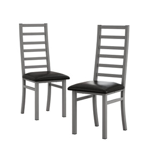 English Elm Metal Dining Chairs Set Of 2 - Stylish Grey Pu Leather, High-Back Steel Legs For Modern Spaces W757P232712