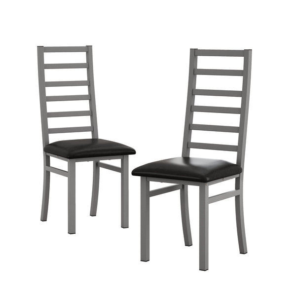English Elm Metal Dining Chairs Set Of 2 - Stylish Grey Pu Leather, High-Back Steel Legs For Modern Spaces W757P232712