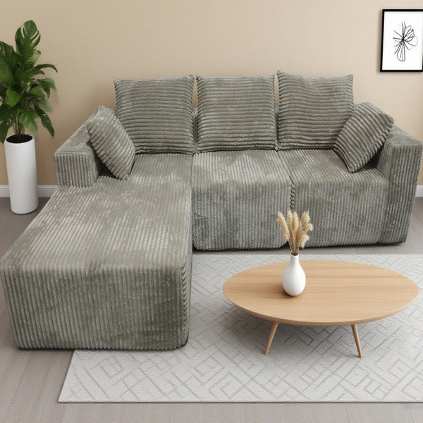 English Elm Corner Modular Sectional Sofa with Plush Fabric Converts to Loveseat or Guest Bed Gray W3064S00002