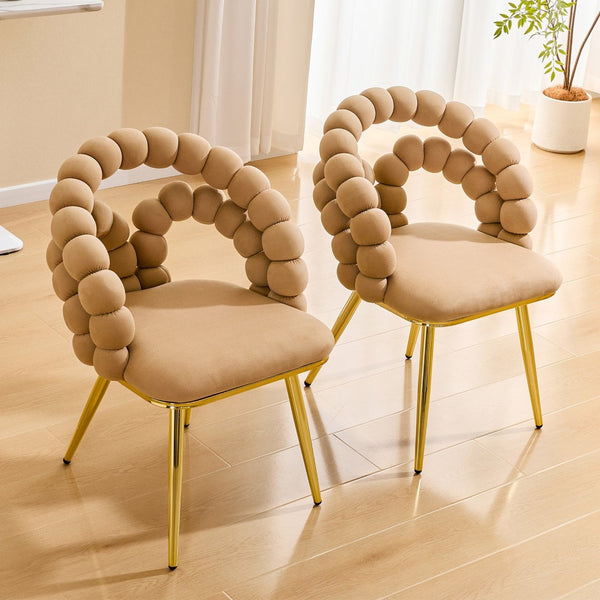 English Elm Modern Velvet Bubble Back Dining Accent Chair Set Glam Sculpted Upholstered Seating Brown,Gold W3875P446131