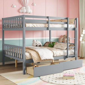 English Elm Full Full Over Full Bunk Bed In Grey With 2 Storage Drawers, Ladder & Safety Guardrails – Versatile Design! W504S00194