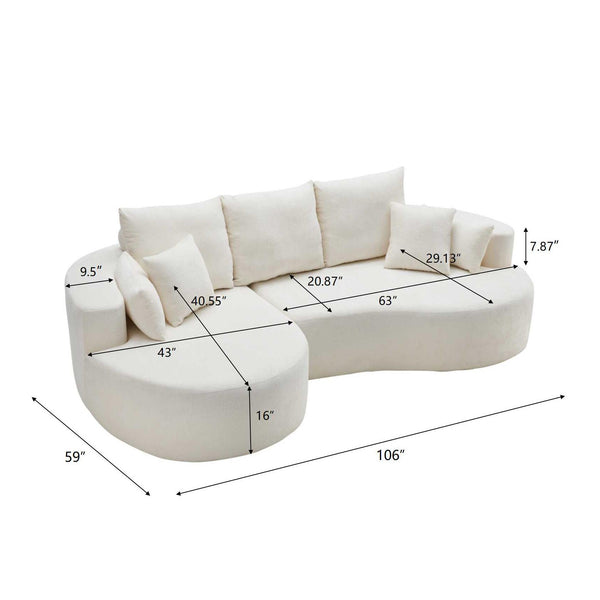 English Elm Christopher Knight Home® - 106 Cloud Curved Sectional Sofa with Chaise — Plush Chenille, High-Elastic Foam, No Assembly Required White N773IS00013W