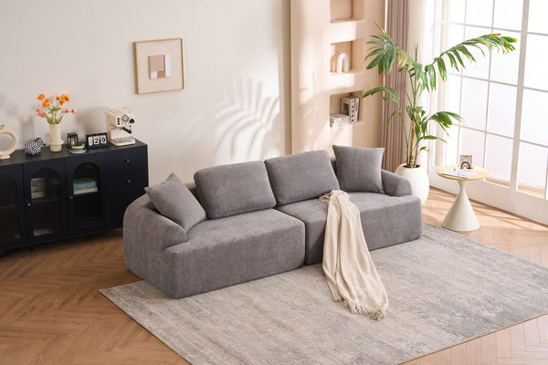 English Elm LY-024GY Plush 4-Seater Compression Sofa in Gray Crochet Yarn Fabric with 4 Pillows, Breathable Comfort 103" wide W2231S00017